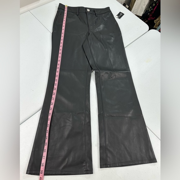 INC Faux Pleather Pants Black Flare High Rise Edgy Moto Y2K Streetwear Size 6P - Picture 7 of 14